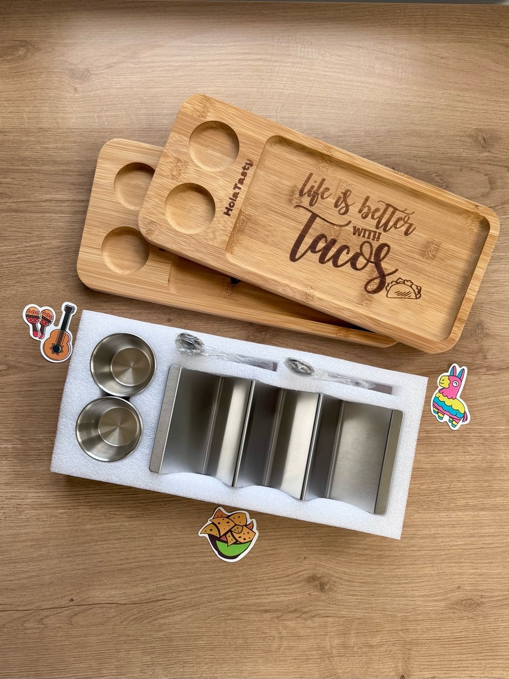 New! Hola Tasty Taco Holder Kit Set - 3-in-1 Serving Tray, Stands, & Sauce Cup